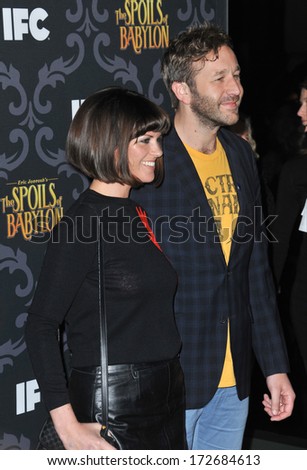 LOS ANGELES, CA - JANUARY 7, 2014: Chris O\'Dowd & wife Dawn Porter at the premiere of the TV series \