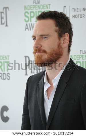 SANTA MONICA, CA - MARCH 1, 2014: Michael Fassbender at the 2014 Film Independent Spirit Awards on the beach in Santa Monica, CA.