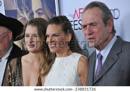 LOS ANGELES, CA - NOVEMBER 11, 2014: Hilary Swank, Grace Gummer & Tommy Lee Jones at the gala screening of their movie \