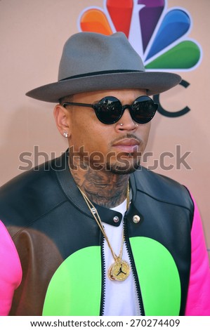 LOS ANGELES, CA - MARCH 29, 2015: Chris Brown at the 2015 iHeart Radio Music Awards at the Shrine Auditorium.