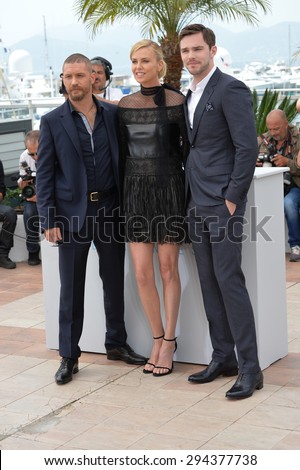 CANNES, FRANCE - MAY 14, 2015: Charlize Theron, Tom Hardy & Nicholas Hoult at the photocall for their movie 