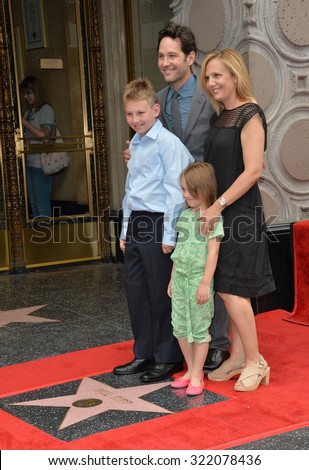 LOS ANGELES, CA - JULY 1, 2015: Actor Paul Rudd & wife Julie Yaeger & children Jack, 9, & Darby, 4, on Hollywood Blvd where he was honored with the 2,554th star on the Hollywood Walk of Fame.