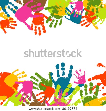 Abstract background, prints of hands of the child, vector illustration