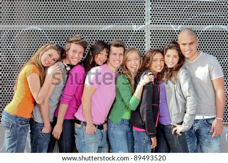 group of diverse students or teens on campus