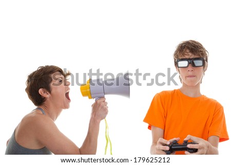 angry mother of teen playing computer games angry mother of teen playing computer games