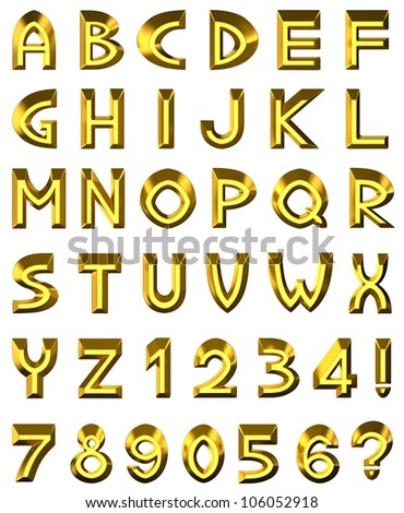 Gold alphabet and numbers./Gold alphabet