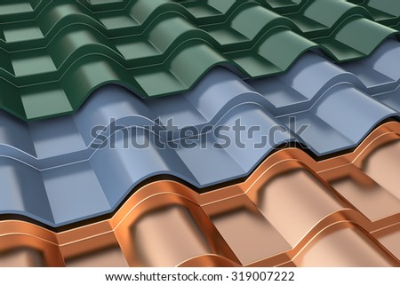 Plastic and metal tiles.The coating material for the roof.