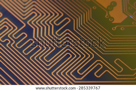 Circuit board digital highways, electronic background closeup