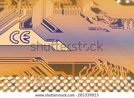 Circuit board digital highways, electronic background closeup