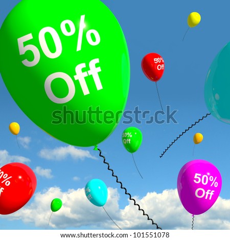 Balloon With 50% Off Shows Sale Discount Of Fifty Percent
