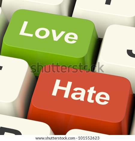 Love Hate Computer Keys Shows Emotion Anger And Conflict