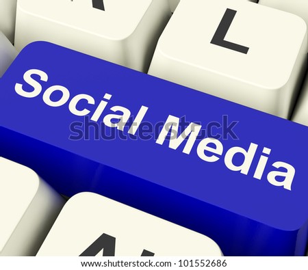 Social Media Blue Computer Key Showing Online Community
