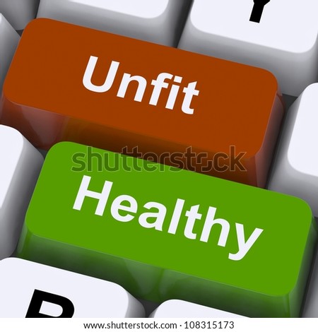 Healthy And Unfit Keys Showing Good And Bad Lifestyle