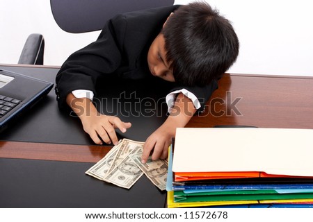 adorable young man get tired on counting