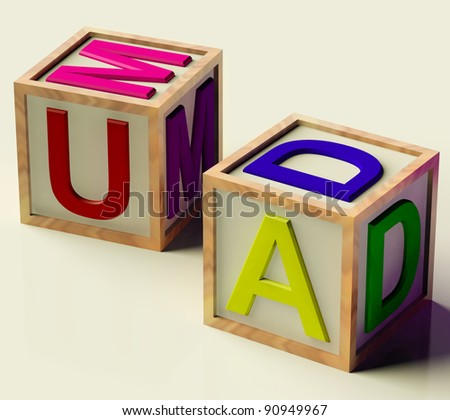 Kids Wooden Blocks Spelling Mum And Dad As Symbol for Parenthood