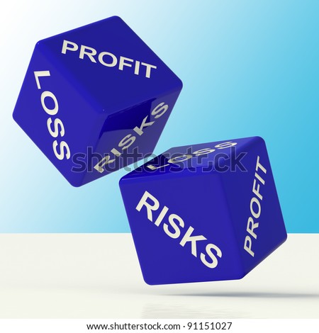 Profit Loss And Risks Blue Dice Showing Market Risk