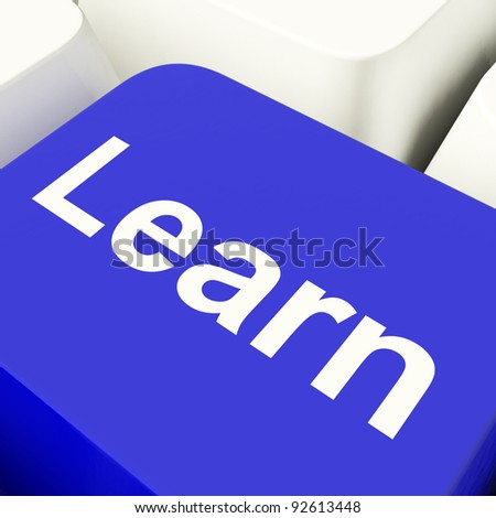 Learn Computer Key In Blue Showing Internet Learning And Education