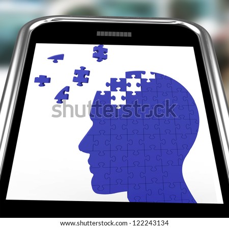 Head Puzzle On Smartphone Shows Smartness And Brightness