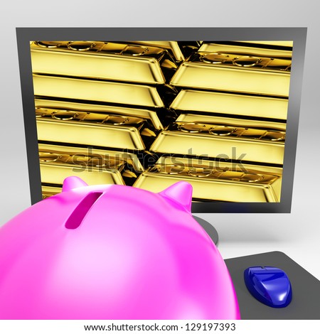 Gold Bars Screen Showing Shiny Valuable Treasure