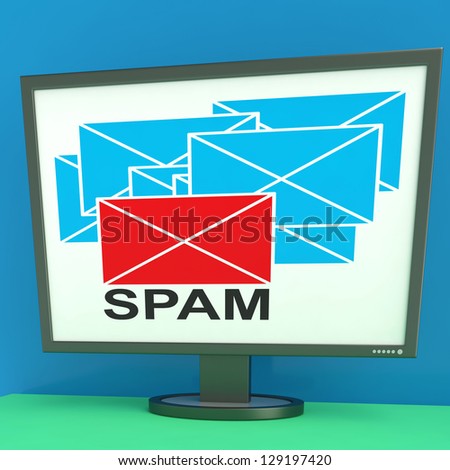Spam Envelope On Monitor Shows Junk Mail Or Rejected Mail