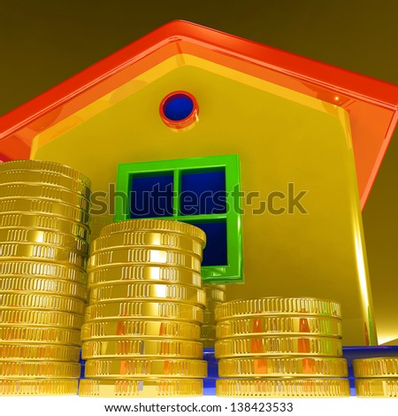 Coins Around House Showing Paying Rent Or Rent Debts