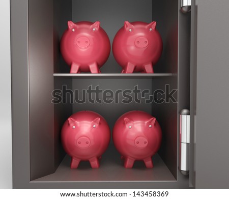 Open Safe With Piggy Shows Bank Safety And Protection