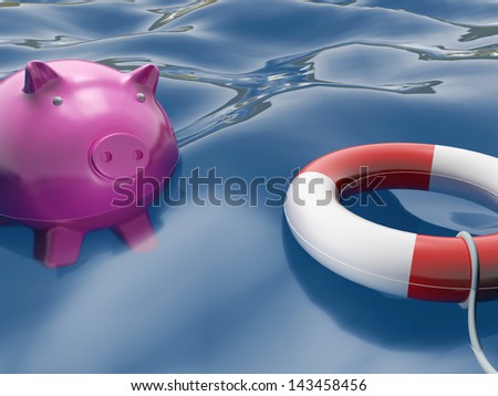 Piggy With Lifebuoy Showing Safety And Security