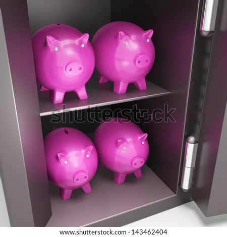 Open Safe With Piggy Showing Safe Savings And Bank Accounts