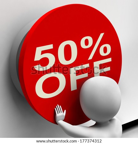 Fifty Percent Off Button Showing Half Price Or 50