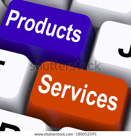 Products Services Keys Showing Company Goods And Assistance