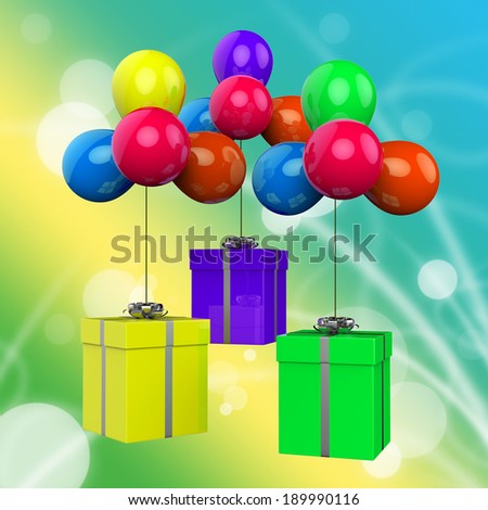 Balloons With Presents Meaning Surprise Party And Birthday Presents