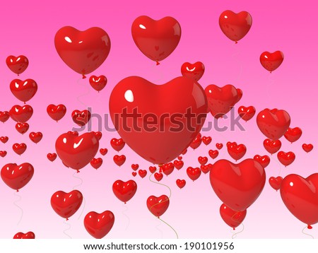 Heart Balloons Floating Showing Marriage Anniversary And Romanticism