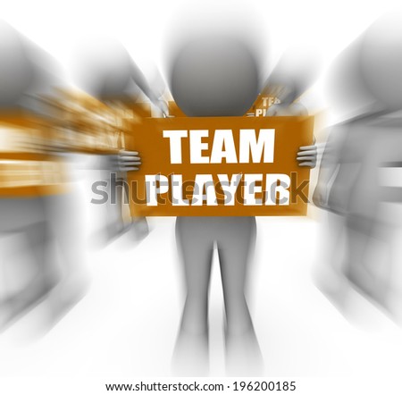 Characters Holding Team Player Signs Displaying Teamwork Partnership Or Teammate