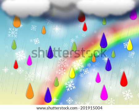 Rainbow Background Showing Colorful Rain And Snowing