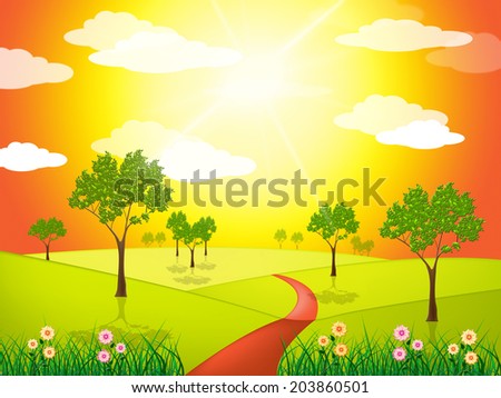 Countryside Sunny Representing Green Grass And Grassland