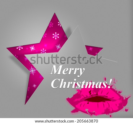 Lips Xmas Representing Merry Christmas And Star