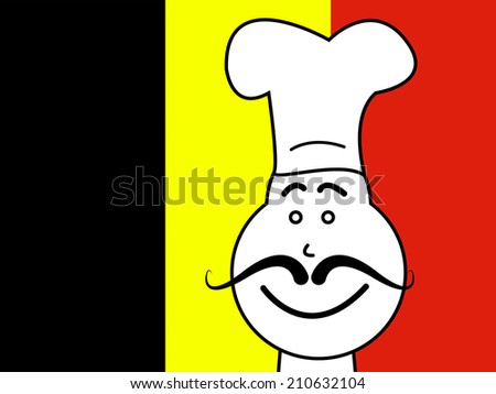 Belgium Chef Showing Cooking In Kitchen And Chef\'s Hat