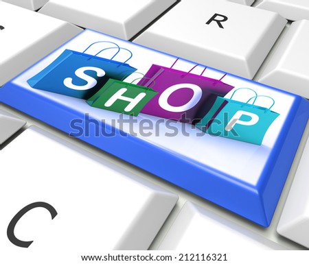Shopping Bags Key Showing Retail Stores and Buying