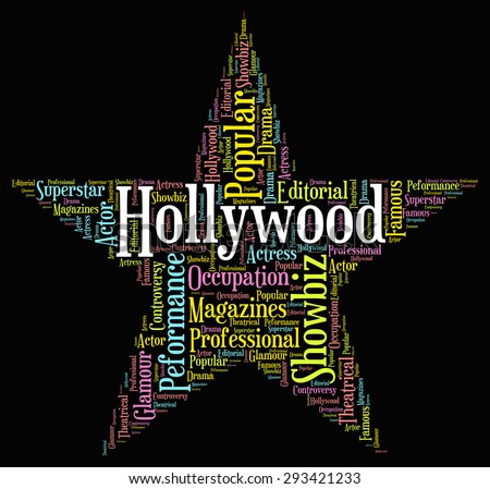 Hollywood Star Showing Silver Screen And Wordcloud