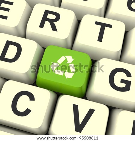 Recycle Icon Green Computer Key Showing Recycling And Eco Friendliness