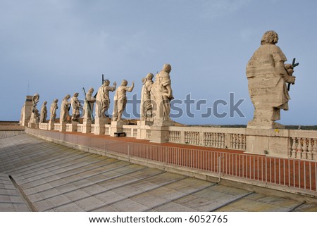 Apostle statues on roof of St. Peters basilica in Rome