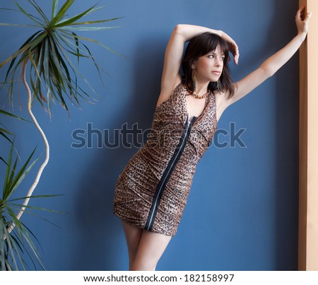 Attractive Woman in Leopard Print Dress