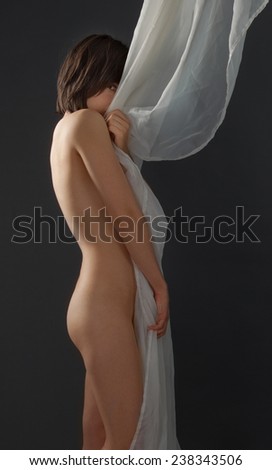 Nude Woman With Sheer Fabric