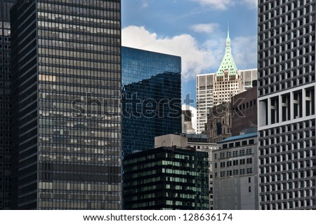 Lower Manhattan Skyline and Skyscrapers on a Clear Blue Sky from Brooklyn, New York City