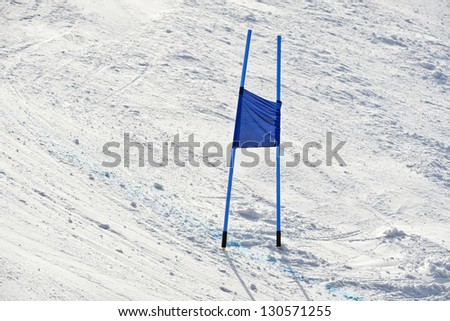 Blue ski gate at giant slalom race