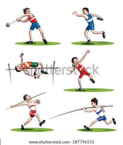Athletes: hammer thrower, shot putter, discus thrower, javelin thrower, high jumper and pole vaulter