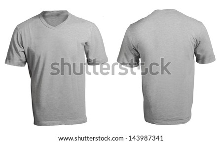 Grey male's v-neck shirt template front and back design Grey male's v-neck shirt template front and back design