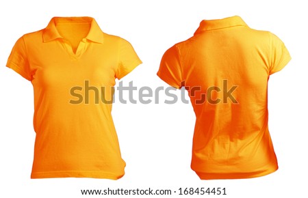 Women\'s Blank Orange Polo Shirt, Front and Back Design Template