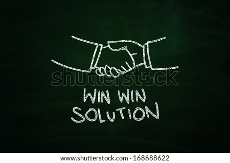 Win Win Solution Lettering, written with Chalk on Blackboard