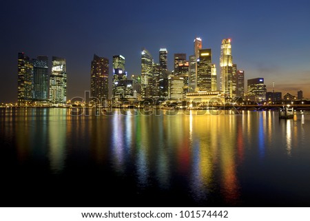 Sunset scene from the financial district,Singapore. From the river.